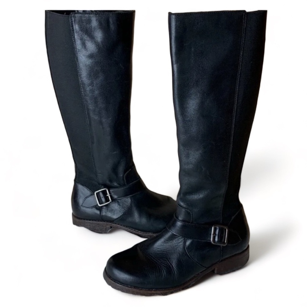 Kenneth Cole Jenny Knee High Leather and Stretch Panel Boots Size 8.5 ECU